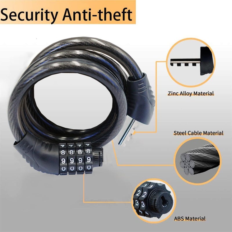 Jokmae Long Coiled Security Resettable Combination Bike Cable 4 Digit Lock, Anti-Theft Accessories for Mountain and Road Bike, Electric Bicycle, Scooter, 32 inch - Image 2